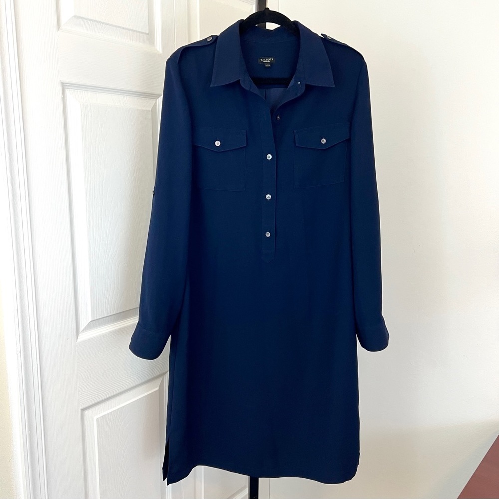 Talbots Navy Blue Button-up Shirt Dress Women’s Size 14